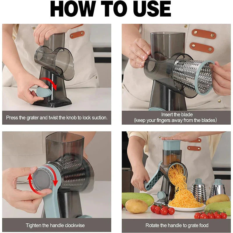 Grater with 3 Stainless Steel Drums – Rotary Design
