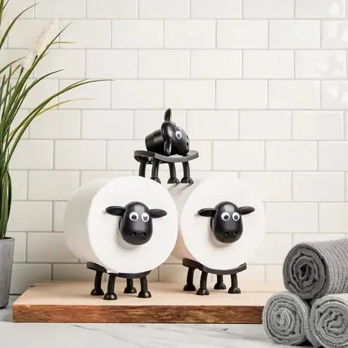 Freestanding Set of 2 Decorative Sheep Toilet Paper Holders