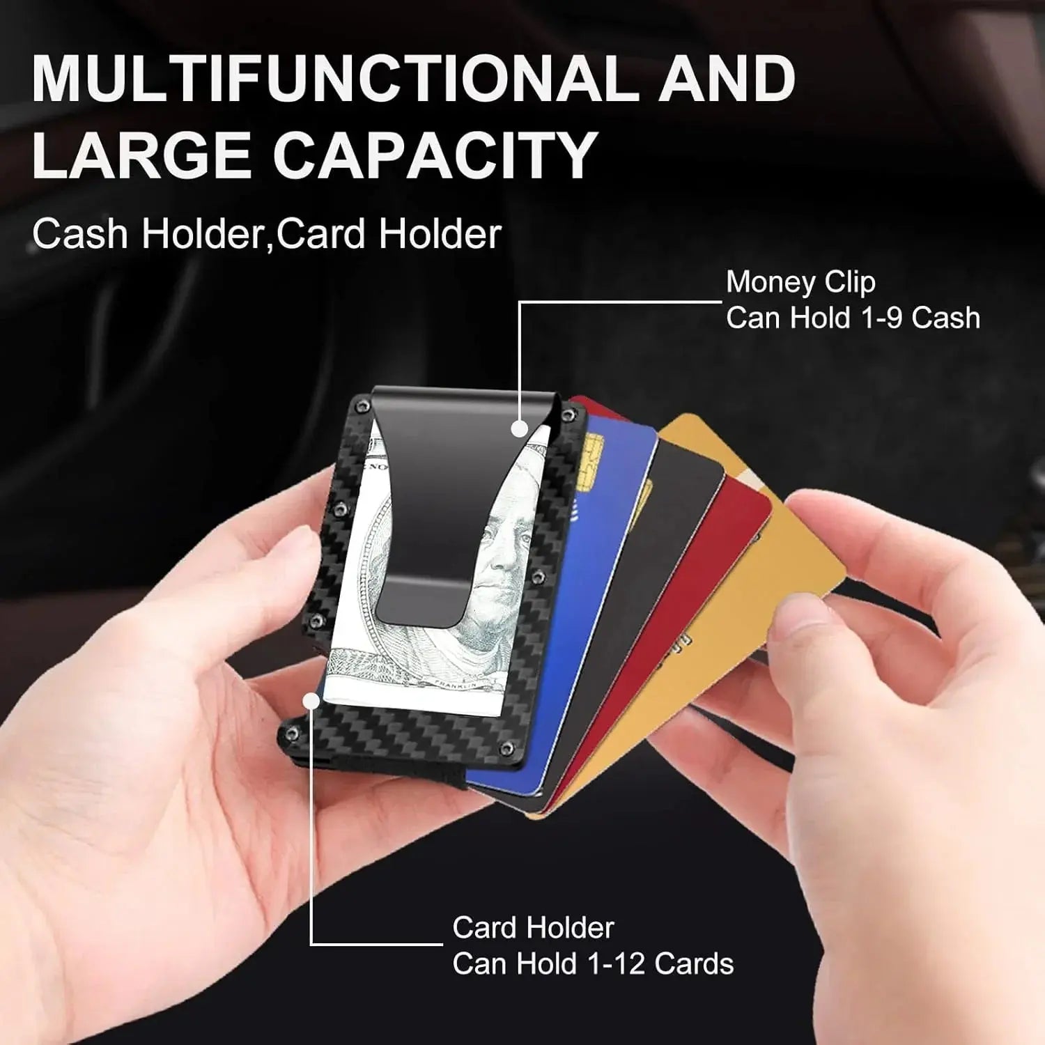 RFID Metal Card Holder – Holds 12 Cards, Includes Money Clip, 4 Styles
