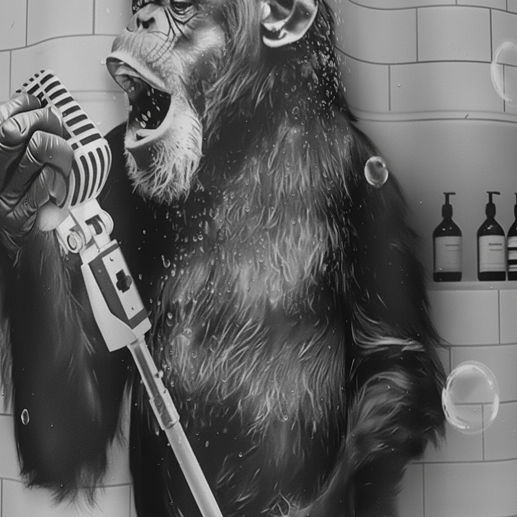 Water-Repellent Polyester Shower Curtain – Black and White Monkey Print