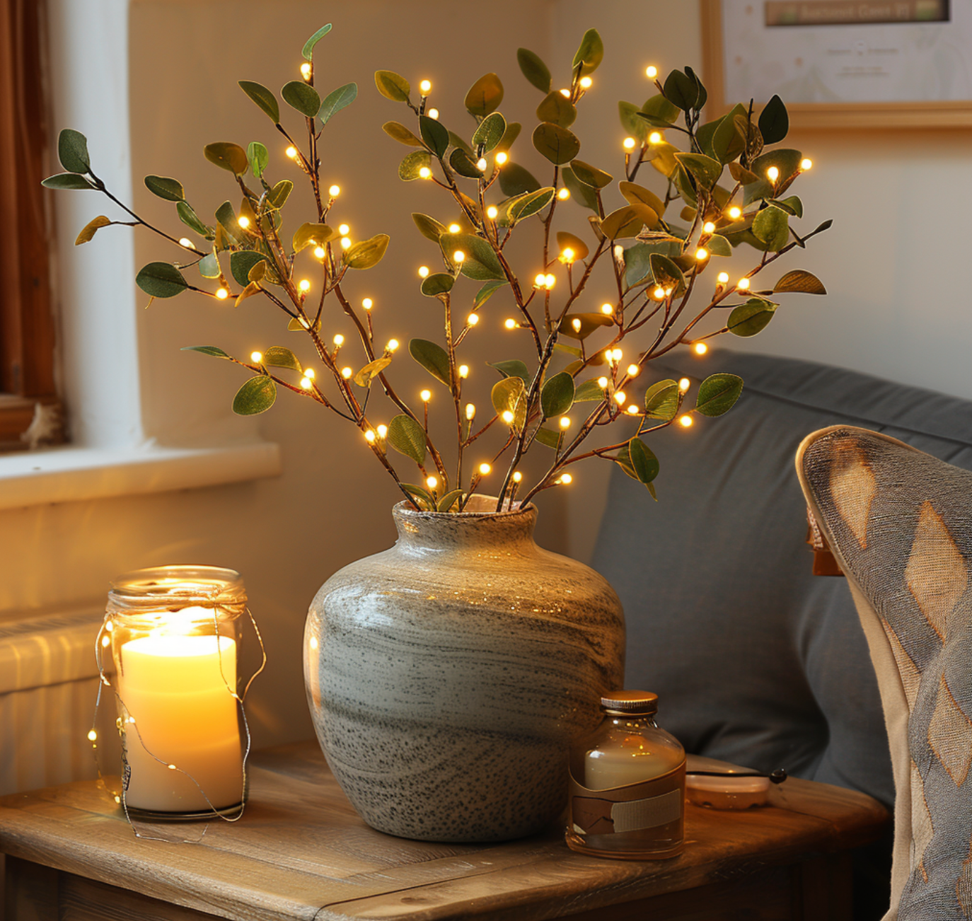 Warm White LED String Lights in Olive Branch Design – 2 Meters