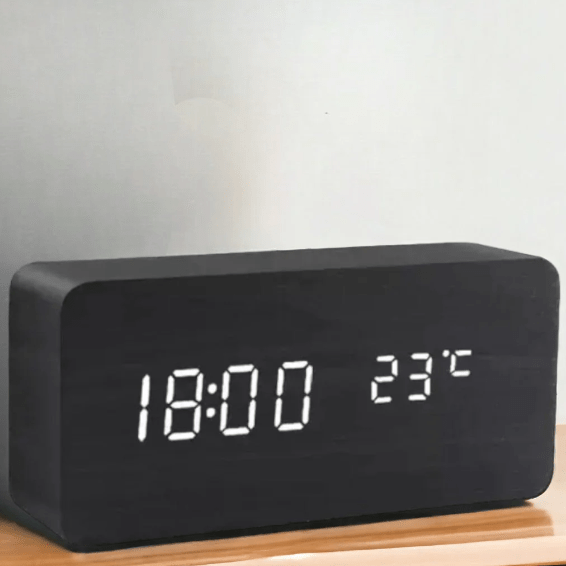 Natural Wood LED Clock with Voice Activation for Modern Homes
