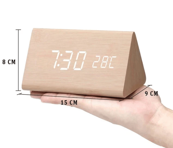 Natural Wood LED Clock with Voice Activation for Modern Homes