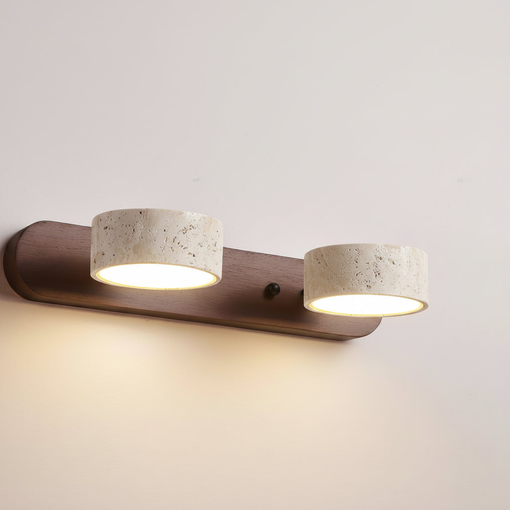 Modern LED Wall Light with Natural Travertine and Wood Design