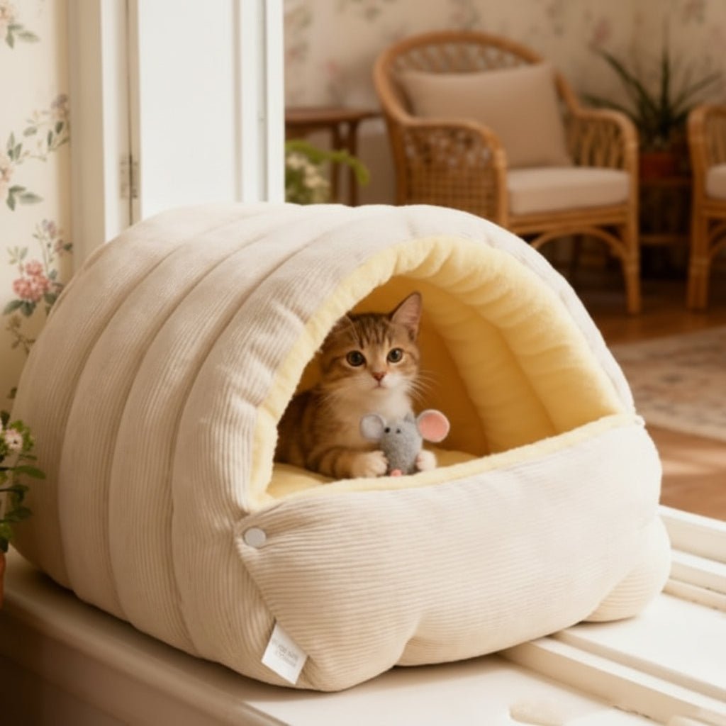 Washable Cat Cave with Corduroy Exterior – Cozy and Warm