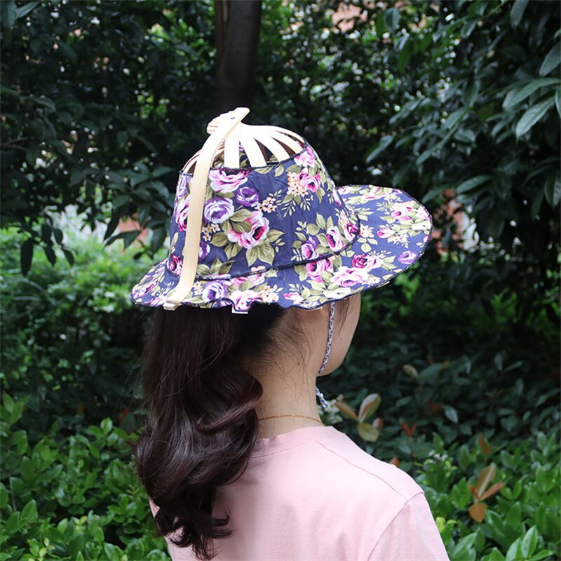 Floral Patterned Foldable Sun Hat Made of Bamboo