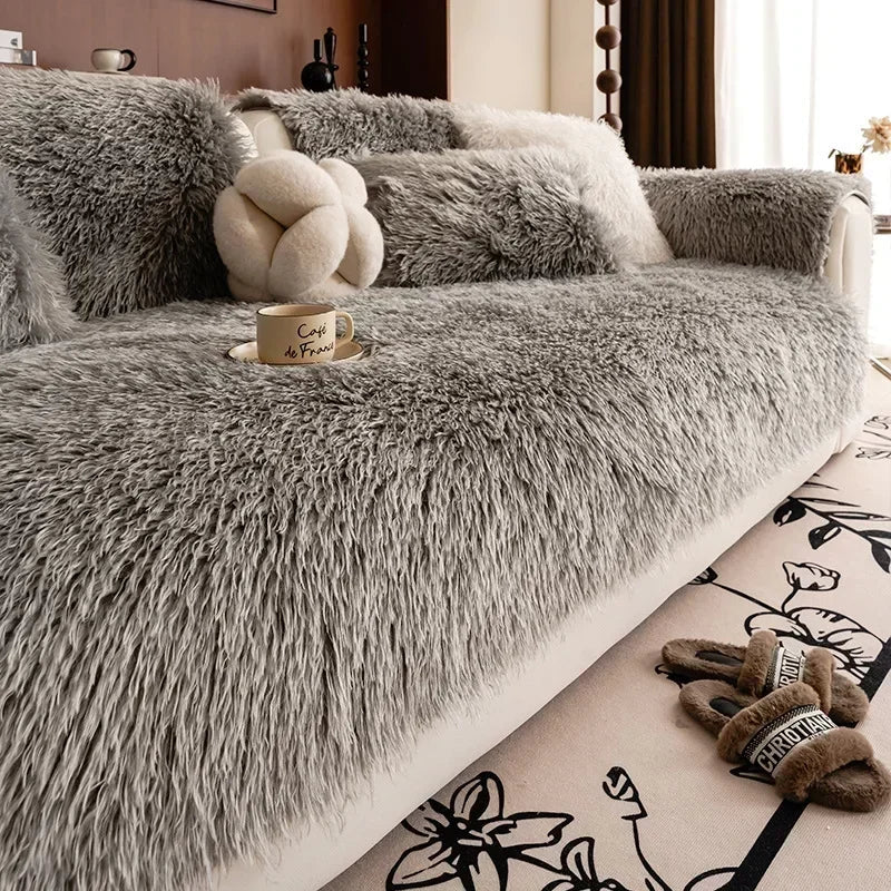 Stretchy Machine Washable Sofa Cover in Faux Lambswool