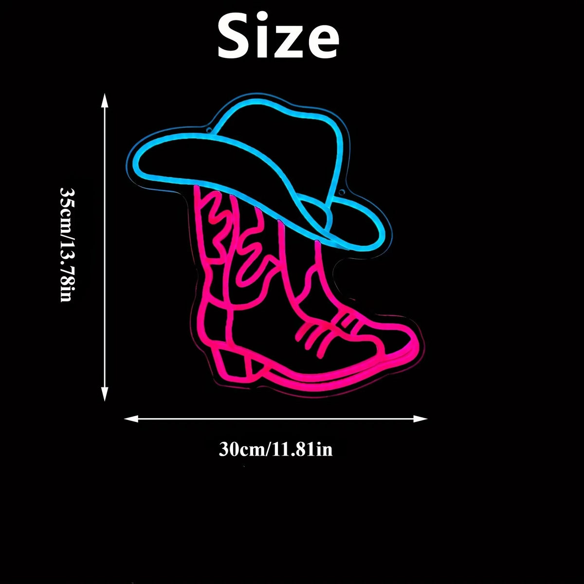 Neon Sign of Cowboy Boots with USB Power and Wall Mounting Kit
