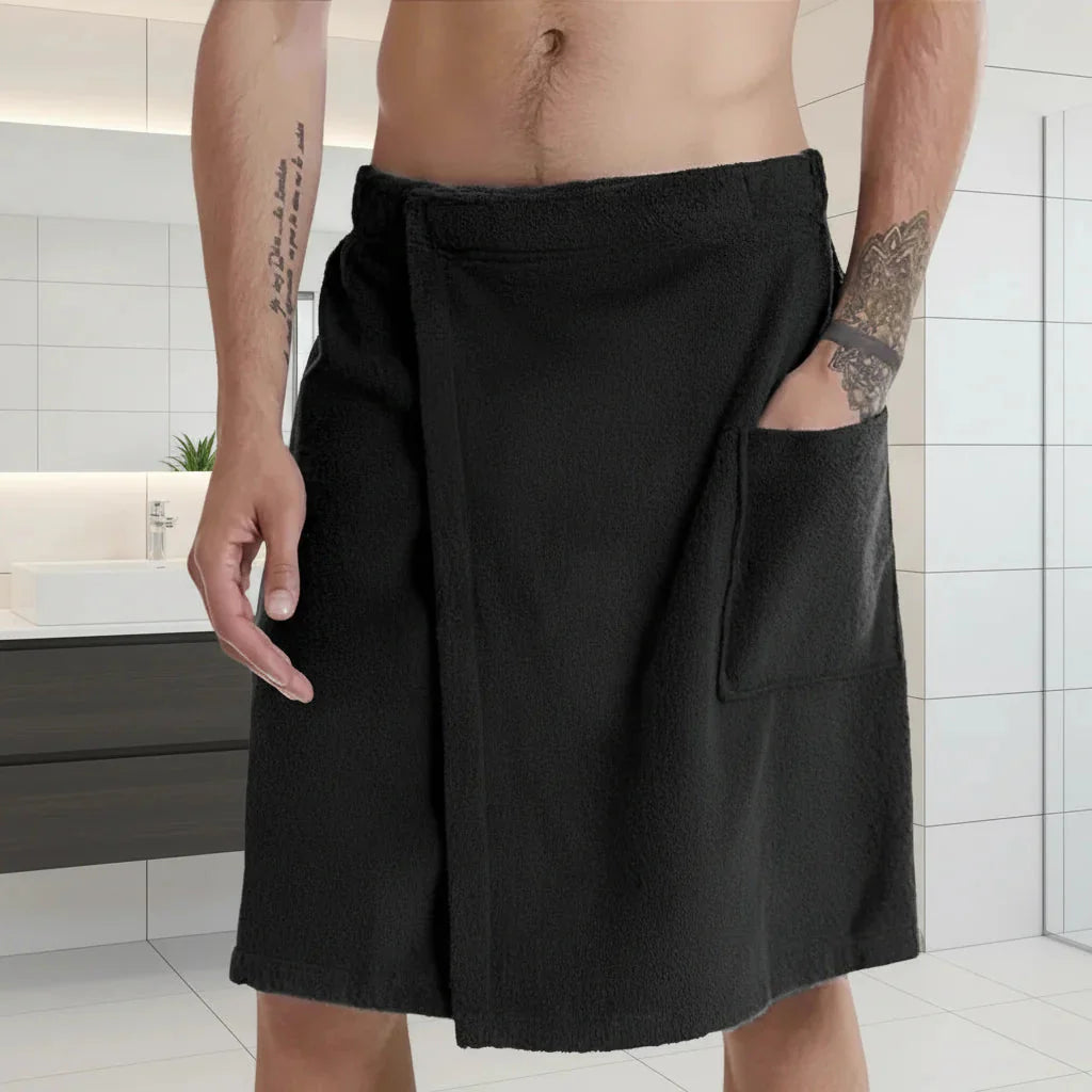 Towel Wrap for Bathing with Velcro Fastening and Storage Pocket