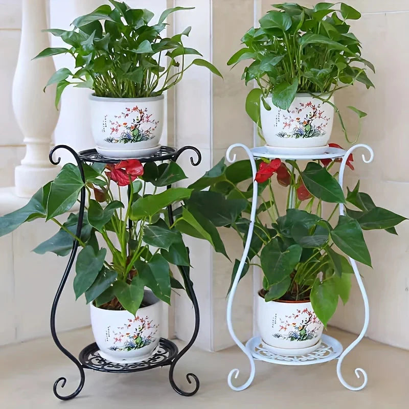 Two-Tiered Metal Plant Stand – Decorative Iron Shelf with Elegant Design