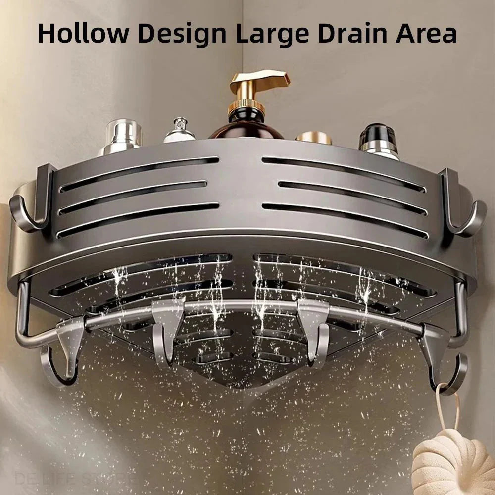 Drill-Free Wall-Mounted 2-Piece Shower Shelf Set with Hooks