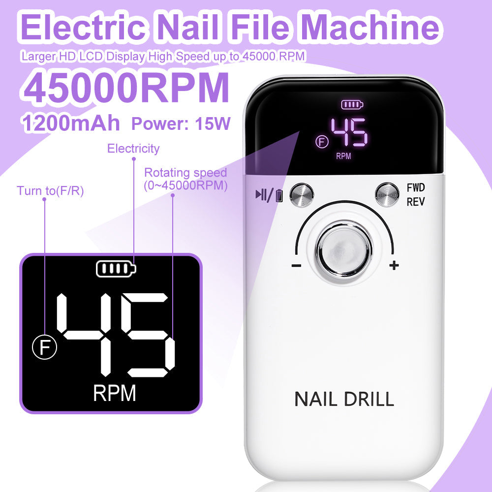 Rechargeable Electric Nail File 45000 RPM for Acrylic and Gel
