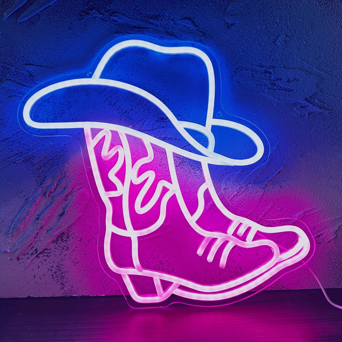 Neon Sign of Cowboy Boots with USB Power and Wall Mounting Kit