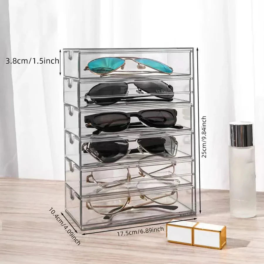Acrylic Sunglasses Holder Stand with Storage Drawers