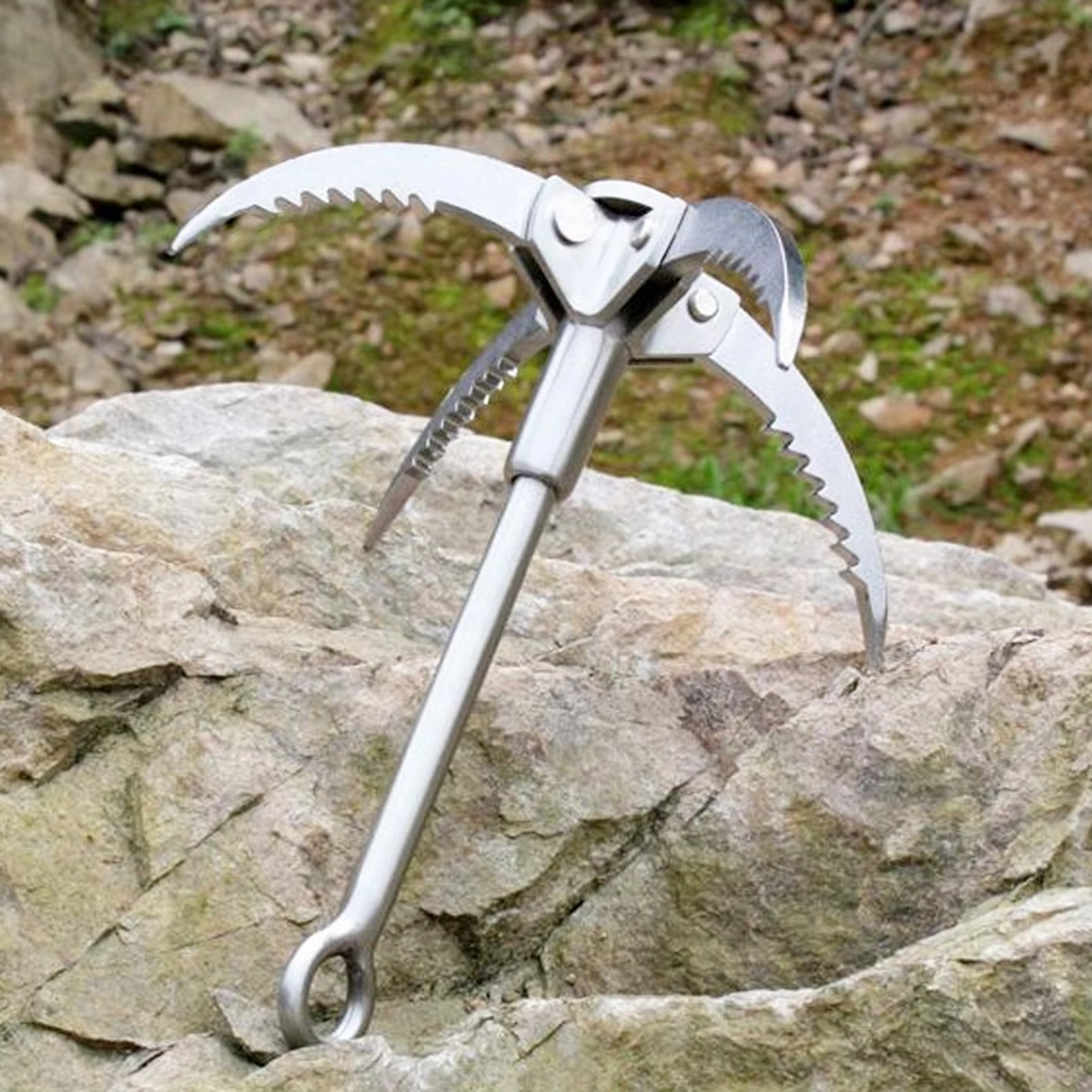 Stainless Steel Folding Grappling Hook, 250lb Capacity, Four Sharp Prongs