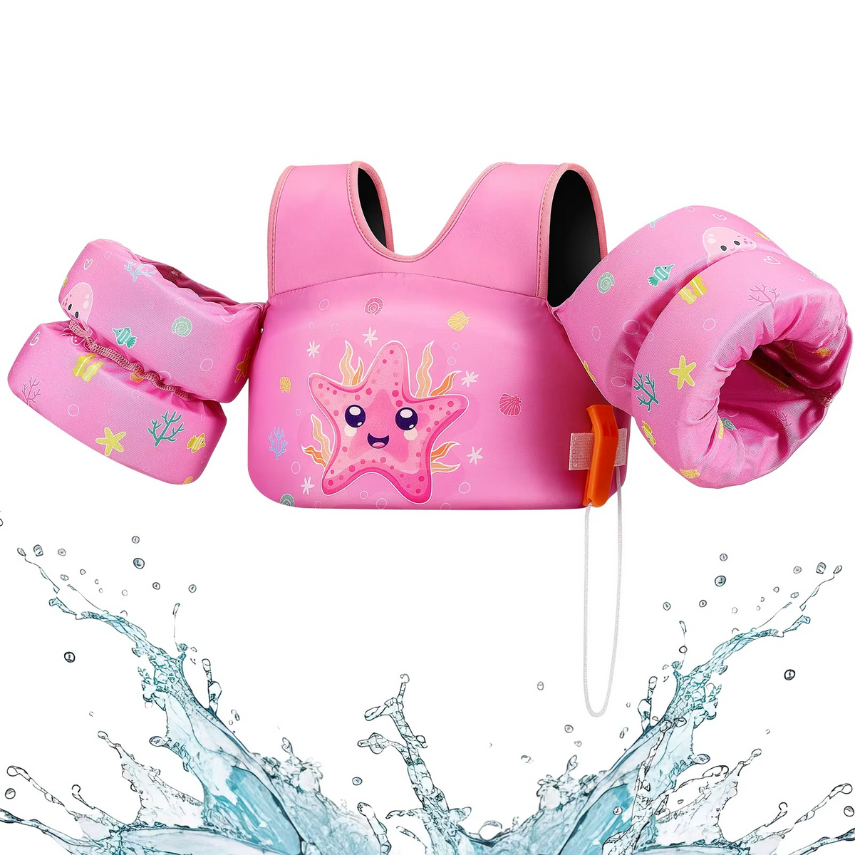 Children's Foam Swim Vest with Arm Floats and Safety Whistle
