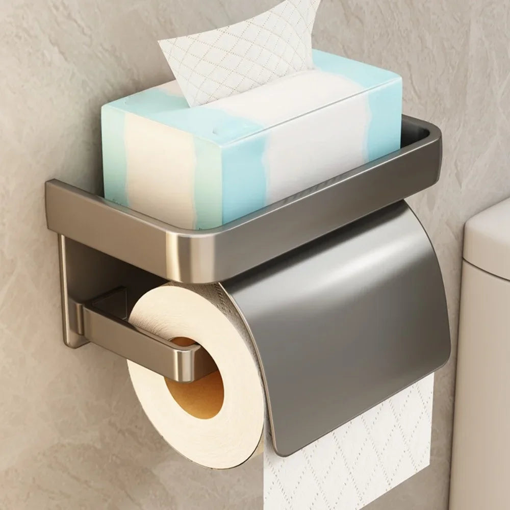 Wall-Mounted Toilet Paper Holder with Storage Shelf – Keeps Paper Dry
