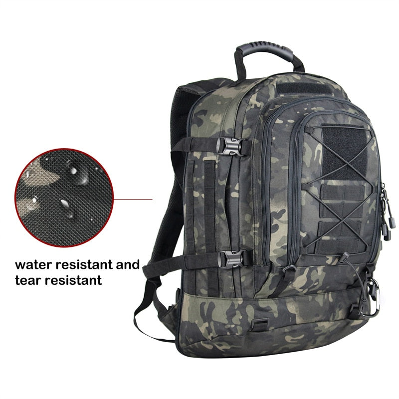 Expandable Waterproof Rucksack for Hiking, Camping, Travel - 60L Tactical Backpack