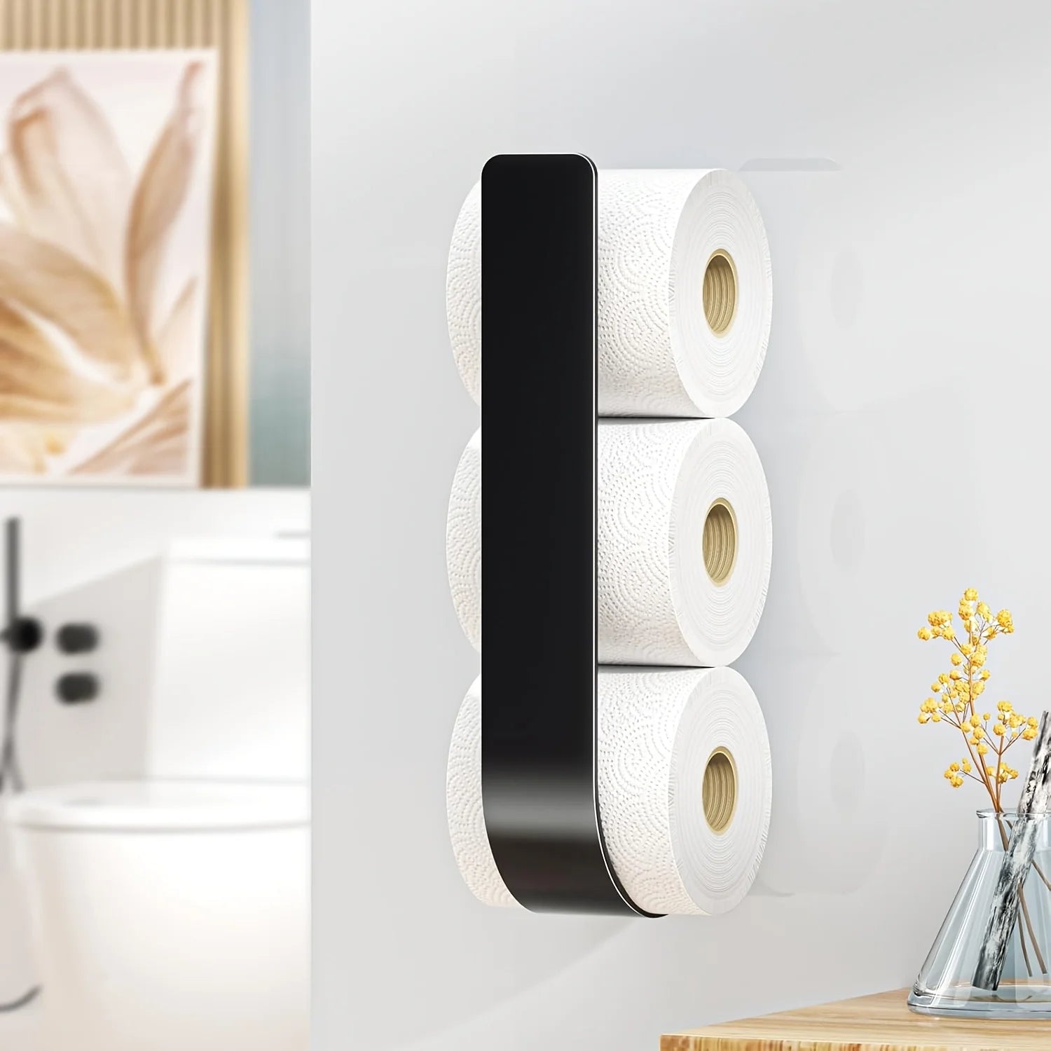 Drill-Free Wall Holder for Three Toilet Paper Rolls