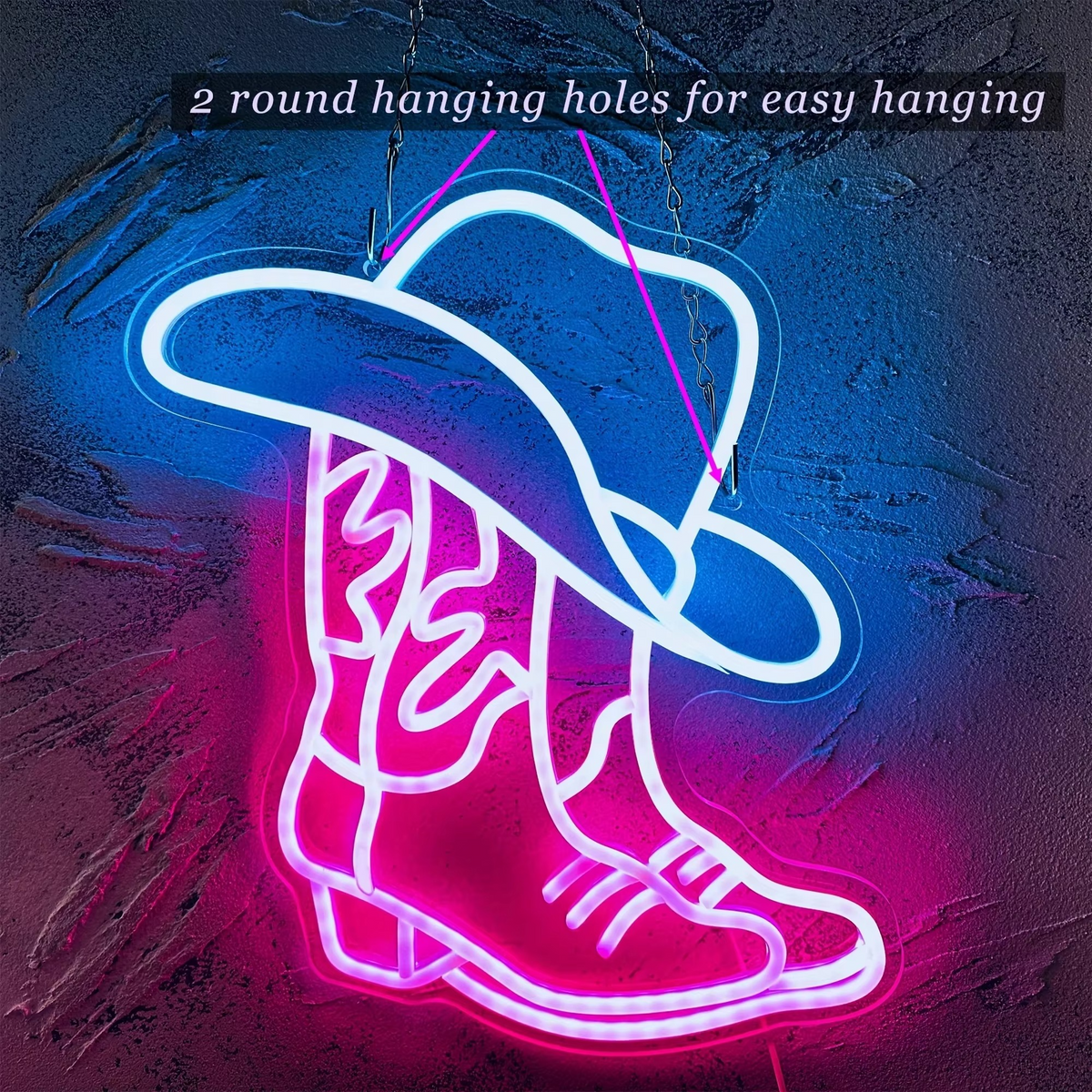 Neon Sign of Cowboy Boots with USB Power and Wall Mounting Kit