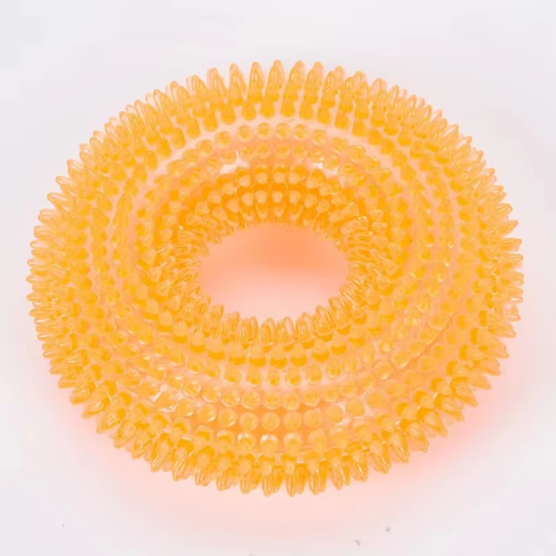 Textured Chew Ring for Dogs with Squeaker and Thorn-Like Surface