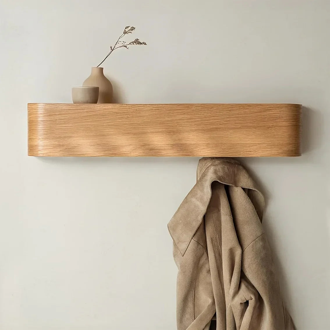 Coat Rack with Shelf and Concealed Hooks for Wall Mounting - Entryway Organizer