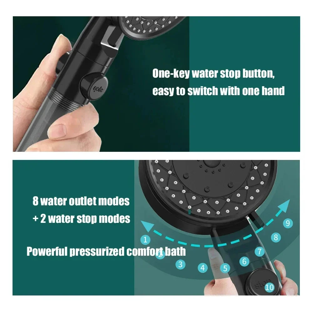 Handheld Showerhead with Water Filter - 10 Spray Settings, High Pressure