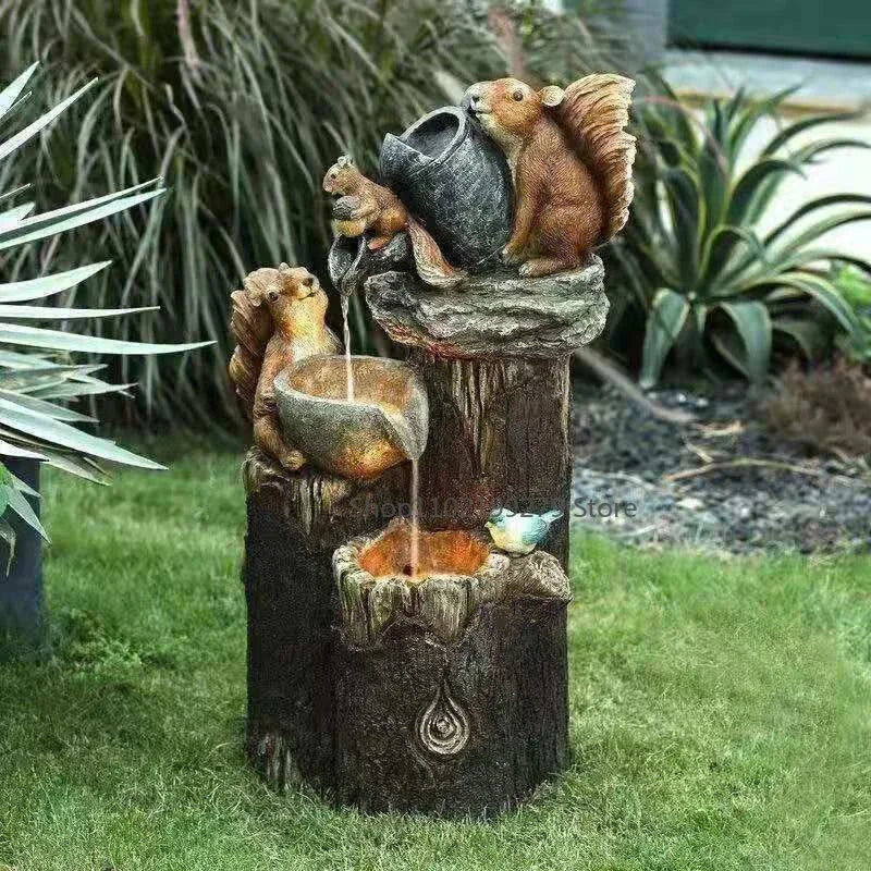 LED Lighted Solar Fountain for Garden with Animal Sculptures