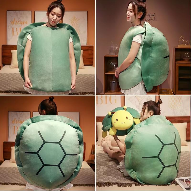 Curved Support Plush Pillow with Cotton Cover in Turtle Shell Design