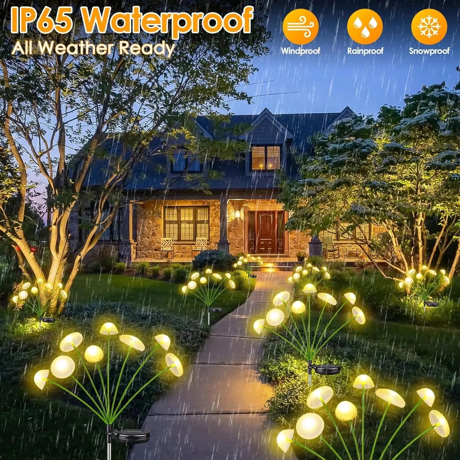 Set of 2 Solar Mushroom Lights – 6 Adjustable Heads, RGB or Warm White