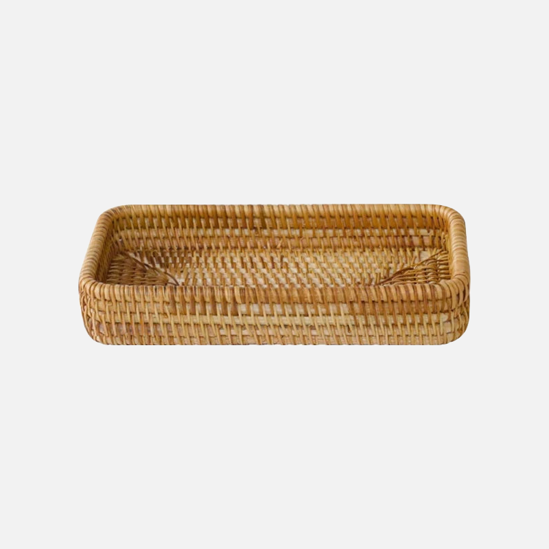 Elegant Rattan Serving Tray with Handles and Elevated Edges