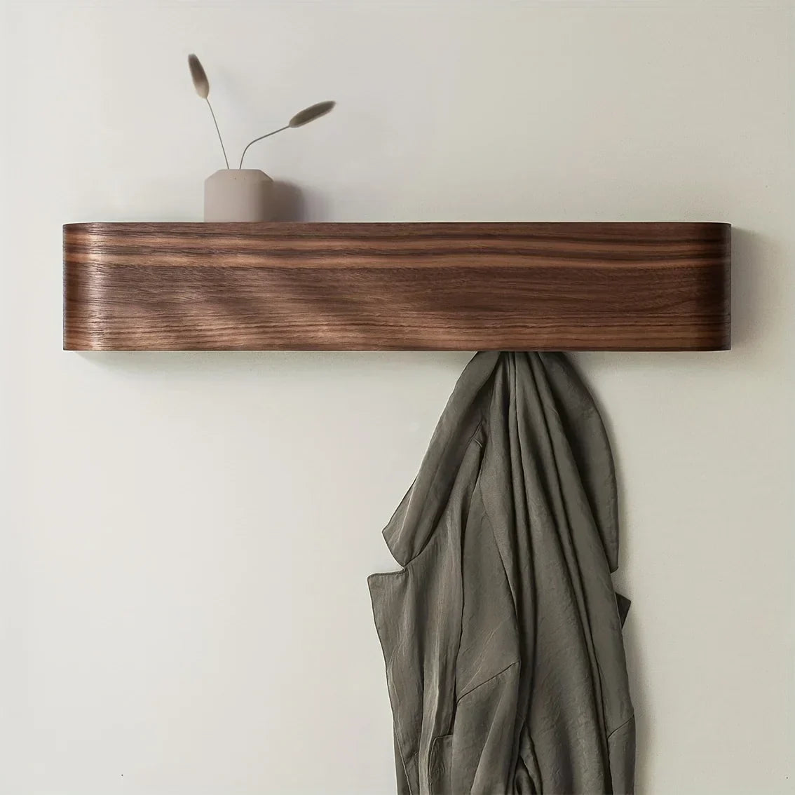 Coat Rack with Shelf and Concealed Hooks for Wall Mounting - Entryway Organizer