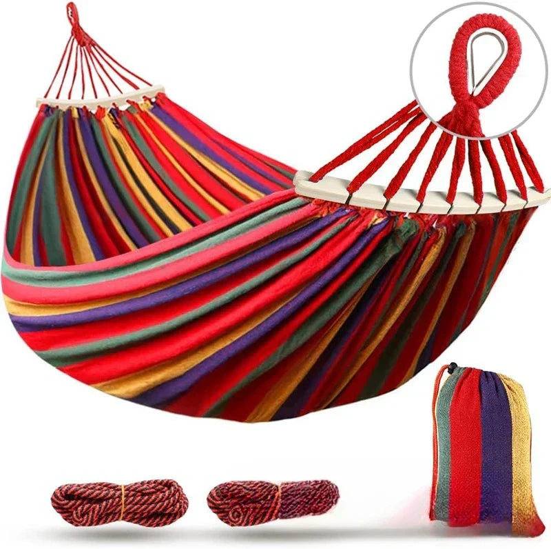 Double Canvas Hammock with Wooden Spreader Bars – Portable Design