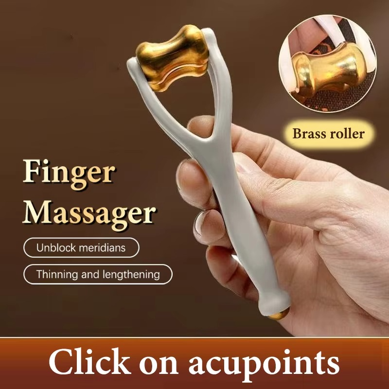 Acupressure Finger Massager Featuring Brass Rollers