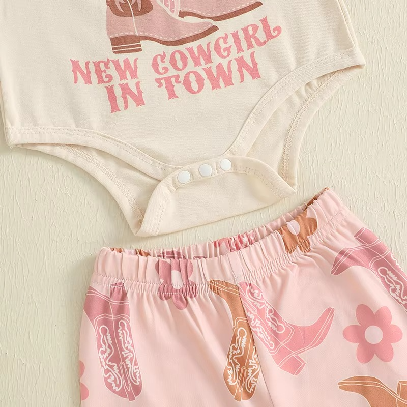 Floral Print Pants and Bow Headband Set for Baby Western Outfit