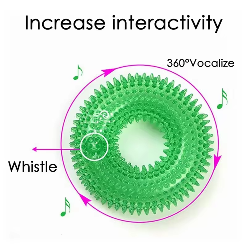 Textured Chew Ring for Dogs with Squeaker and Thorn-Like Surface