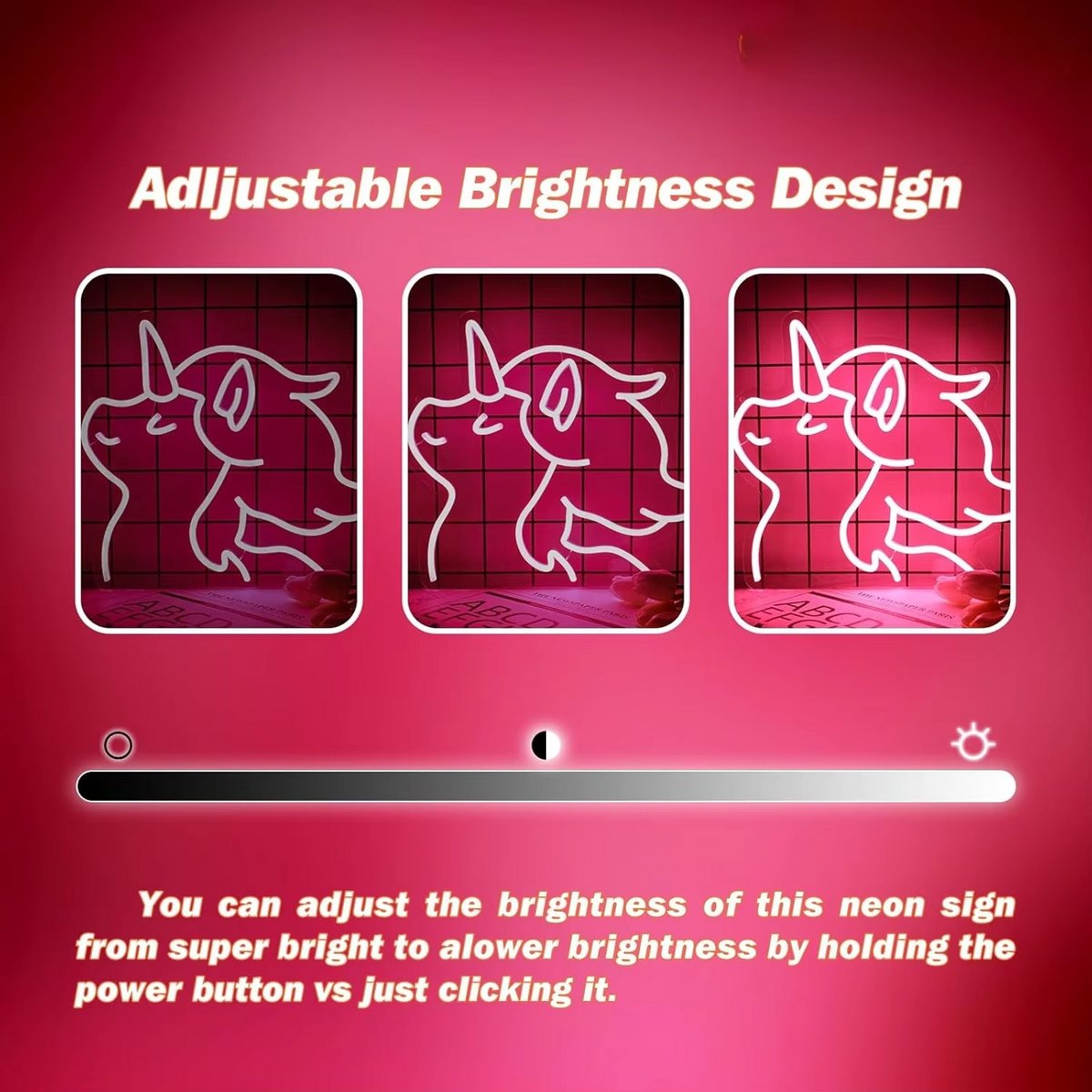 Neon Unicorn Light Sign with Dimmer Control and Wall Mounting Option