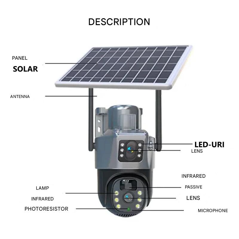 Solar Security Camera with Dual Lens | 10x Zoom 360° PTZ | 12,000 mAh IP66 4G Wi-Fi
