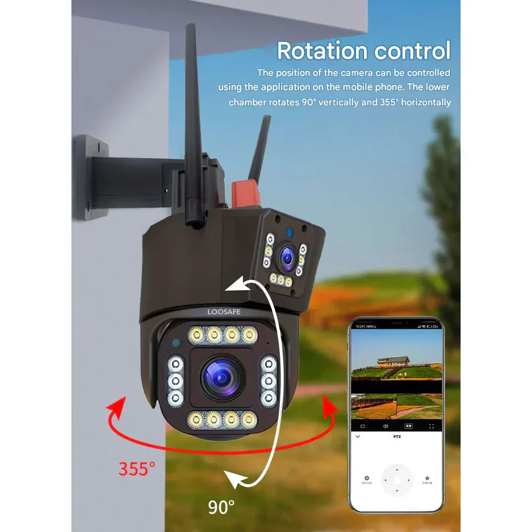 Solar Security Camera with Dual Lens | 10x Zoom 360° PTZ | 12,000 mAh IP66 4G Wi-Fi