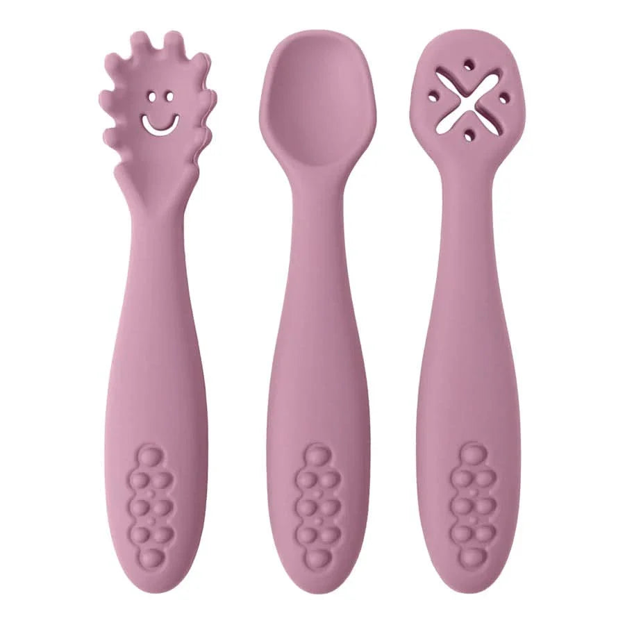 Silicone Toddler Utensils Set - 3 Piece Soft Fork and Spoon for Self-Feeding