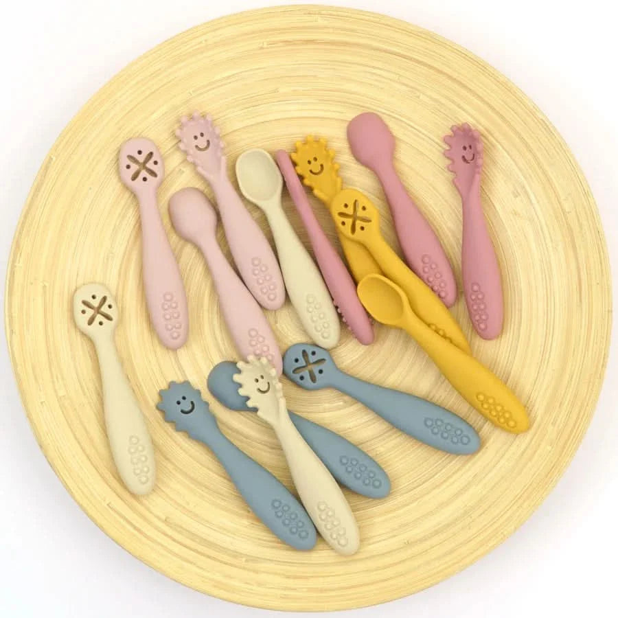 Silicone Toddler Utensils Set - 3 Piece Soft Fork and Spoon for Self-Feeding