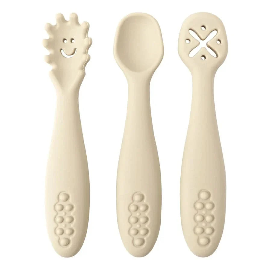 Silicone Toddler Utensils Set - 3 Piece Soft Fork and Spoon for Self-Feeding