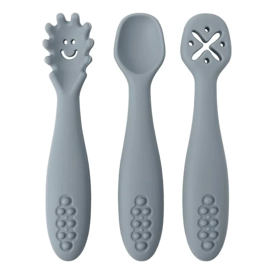 Silicone Toddler Utensils Set - 3 Piece Soft Fork and Spoon for Self-Feeding