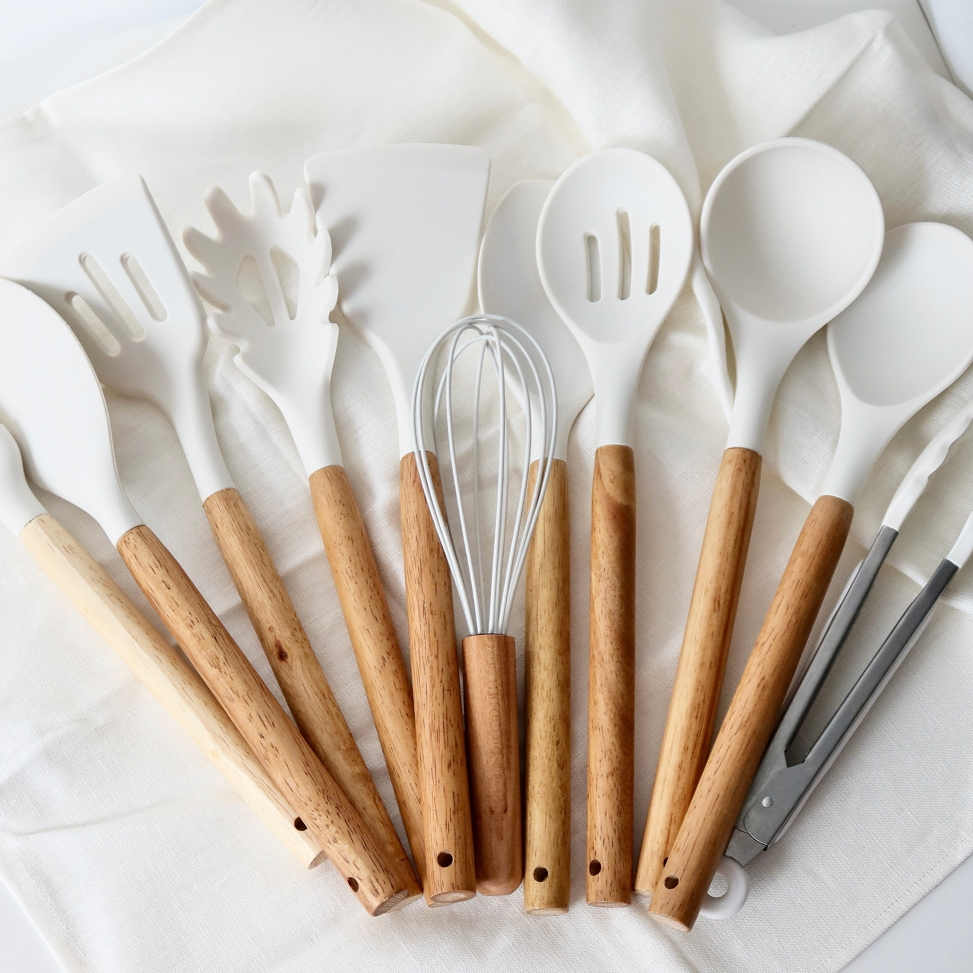 Versatile Silicone Cooking Utensil Collection with Wooden Handles