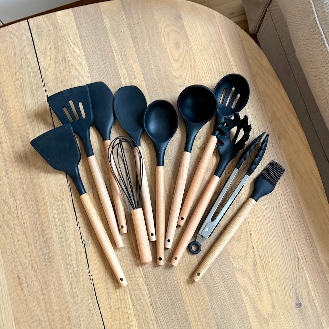 Versatile Silicone Cooking Utensil Collection with Wooden Handles