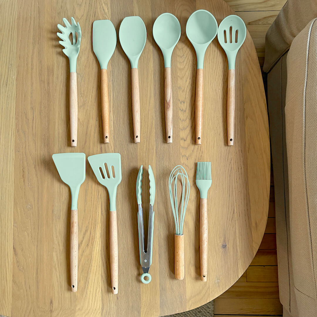 Versatile Silicone Cooking Utensil Collection with Wooden Handles