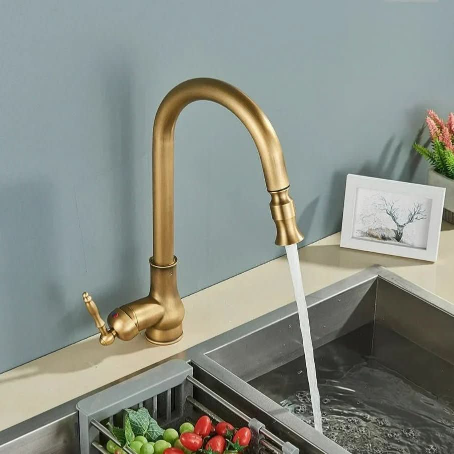 Antique High Arc Sink Mixer Kitchen Faucet with Pull-Out Spray