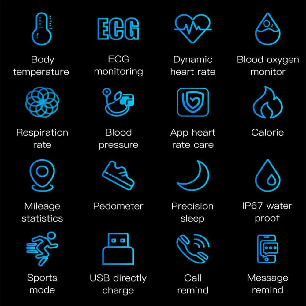 Bluetooth Smartwatch with EKG, Blood Pressure, Sleep Tracking for iOS & Android
