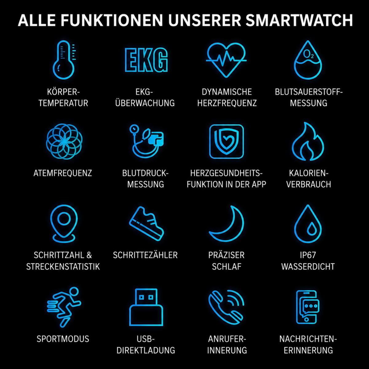 Health Monitor Smartwatch with ECG, Blood Pressure, and Sleep Tracking