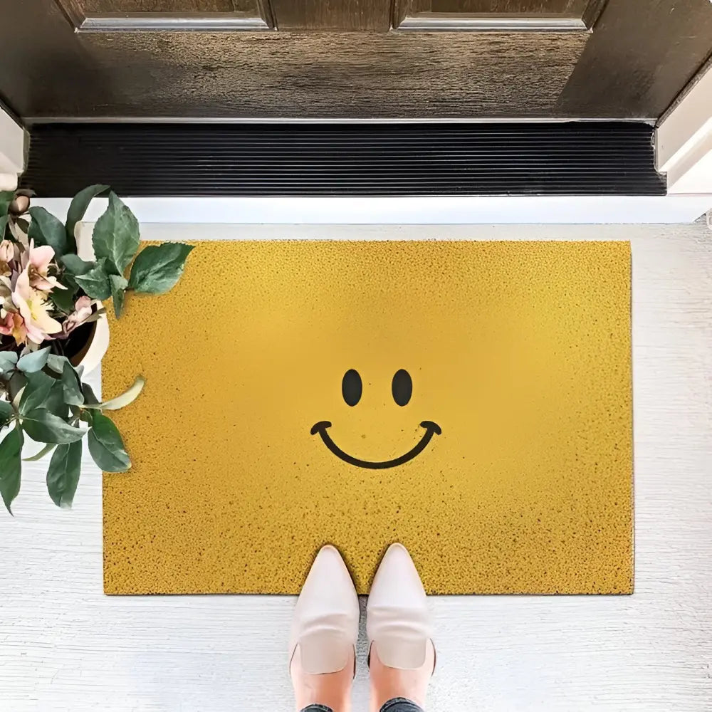 Non-Slip Smiley Print PVC Door Mat – 40 × 60 cm, Easy to Maintain